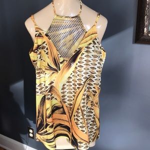 Acostamento yellow/brown netted bodice halter/tank